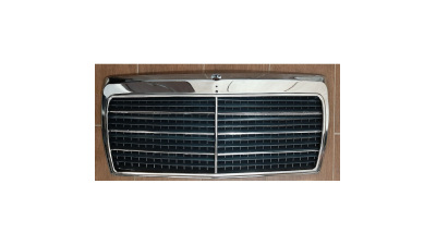 Grila radiator, masca fata Mercedes Clasa E W124 1984-1992, parte montare centrala, crom/negru cu 7 bars, 5014050Q, Aftermarket CU MICI DEFECTE DE FABRICATIE