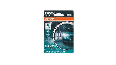 Set becuri auto W5W OSRAM 2825CBN02B 12V; 5W; COOL BLUE INTENSE (NextGen); cu pana 100% mai multa lumina; albastru; W2.1x9.5d; Omologare: ECE; pana la 750 ore; Fascicul luminos [lm]:50; Culoare temperatura [K]:5000, 